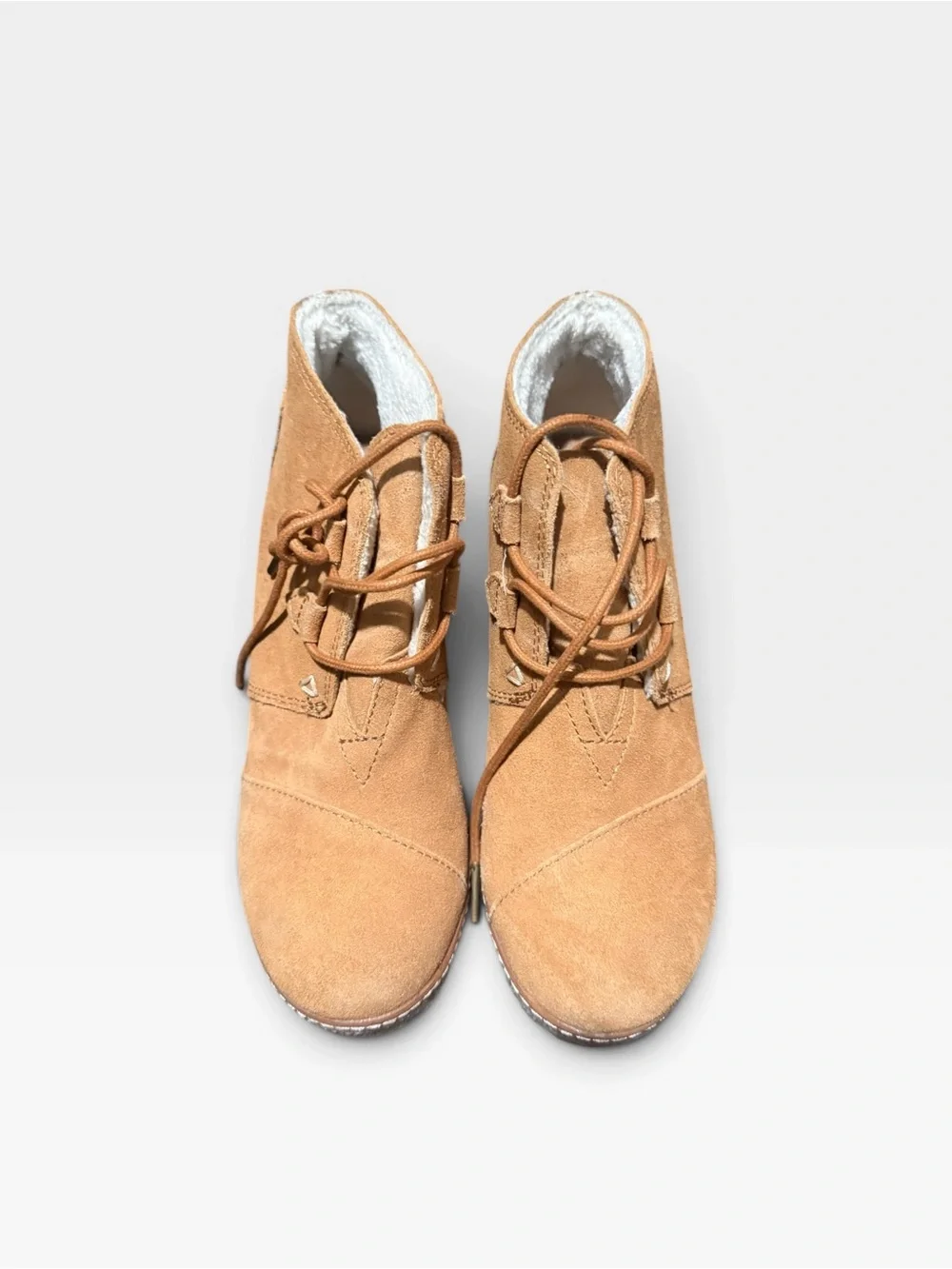 Toms Tan Suede Wedge Lace-Up Boots
